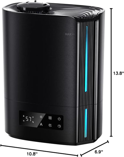 BREEZOME 6L Humidifiers for Bedroom Large Room & Essential Oil Diffuser, Ultrasonic Top Fill Cool Mist Humidifiers for Baby, Plants, Nursery Last up to 60 Hours, Smart Humidistat Control, Quiet, Black