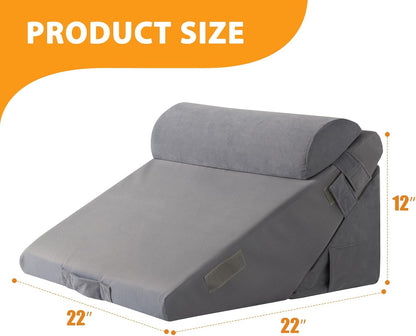 Ruqmuis 3PCS Wedge Pillow Set for After Surgery, Adjustable 9&12 Inch Bed Wedge Pillow for Sleeping, Incline Pillow Wedge for Headboard, Post Surgery, Acid Reflux, Neck&Back Support, White/Grey