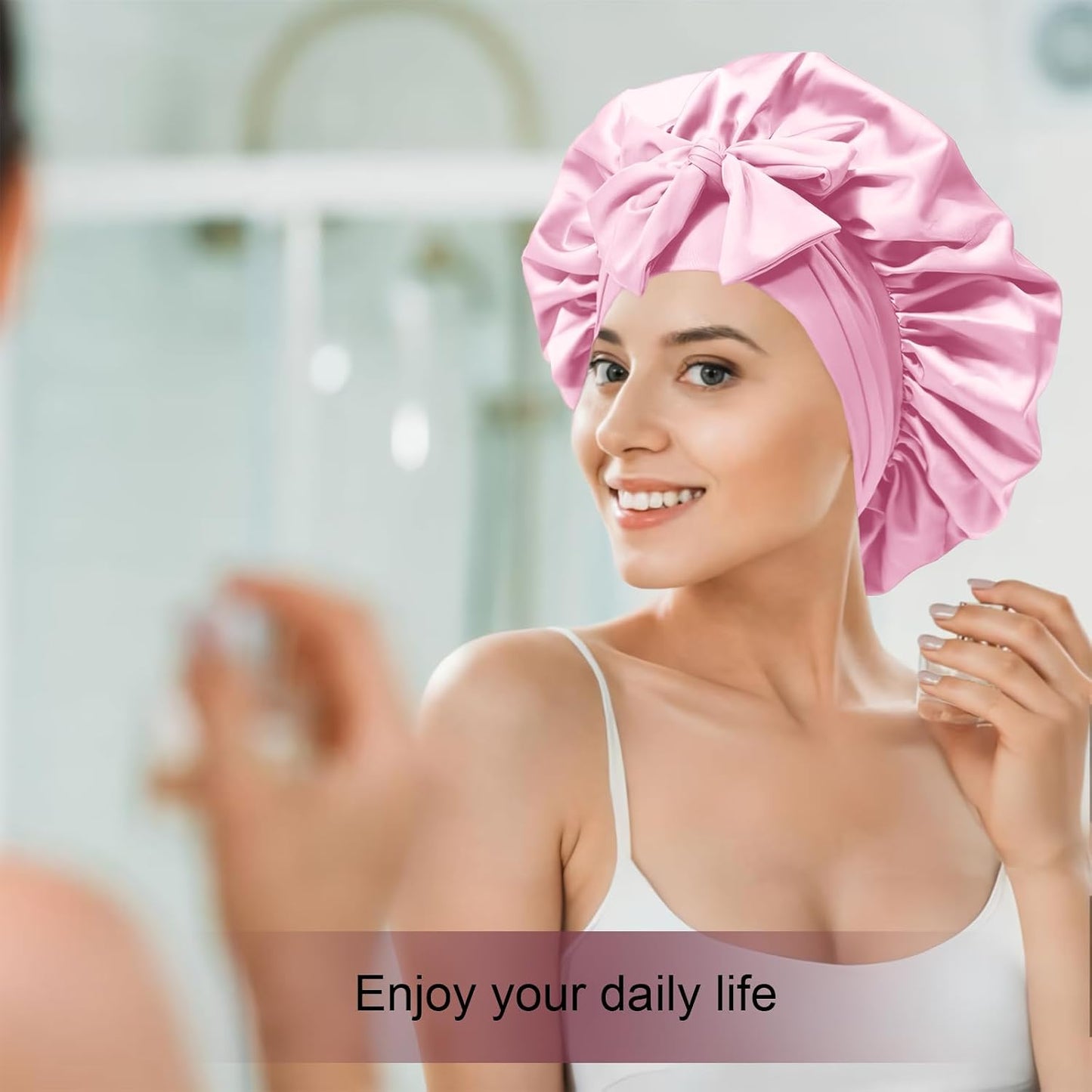 Silk Bonnet for Women, Satin Bonnet for Sleeping, Large Sleep Cap with Elastic Tie Band for Curly Hair