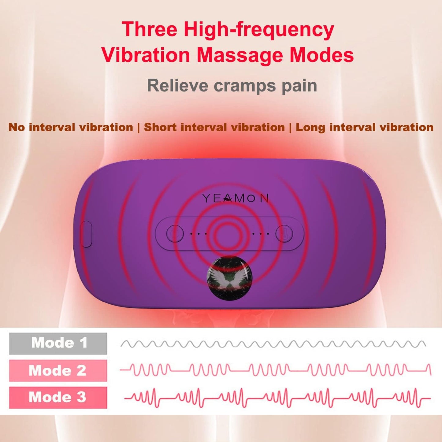 Portable Cordless Heating Pad, Electric Waist Belt Device, Fast Heating Pad with 3 Heat Levels and 3 Massage Modes, Back or Belly Heating Pad, Gift for Her, Women and Girl