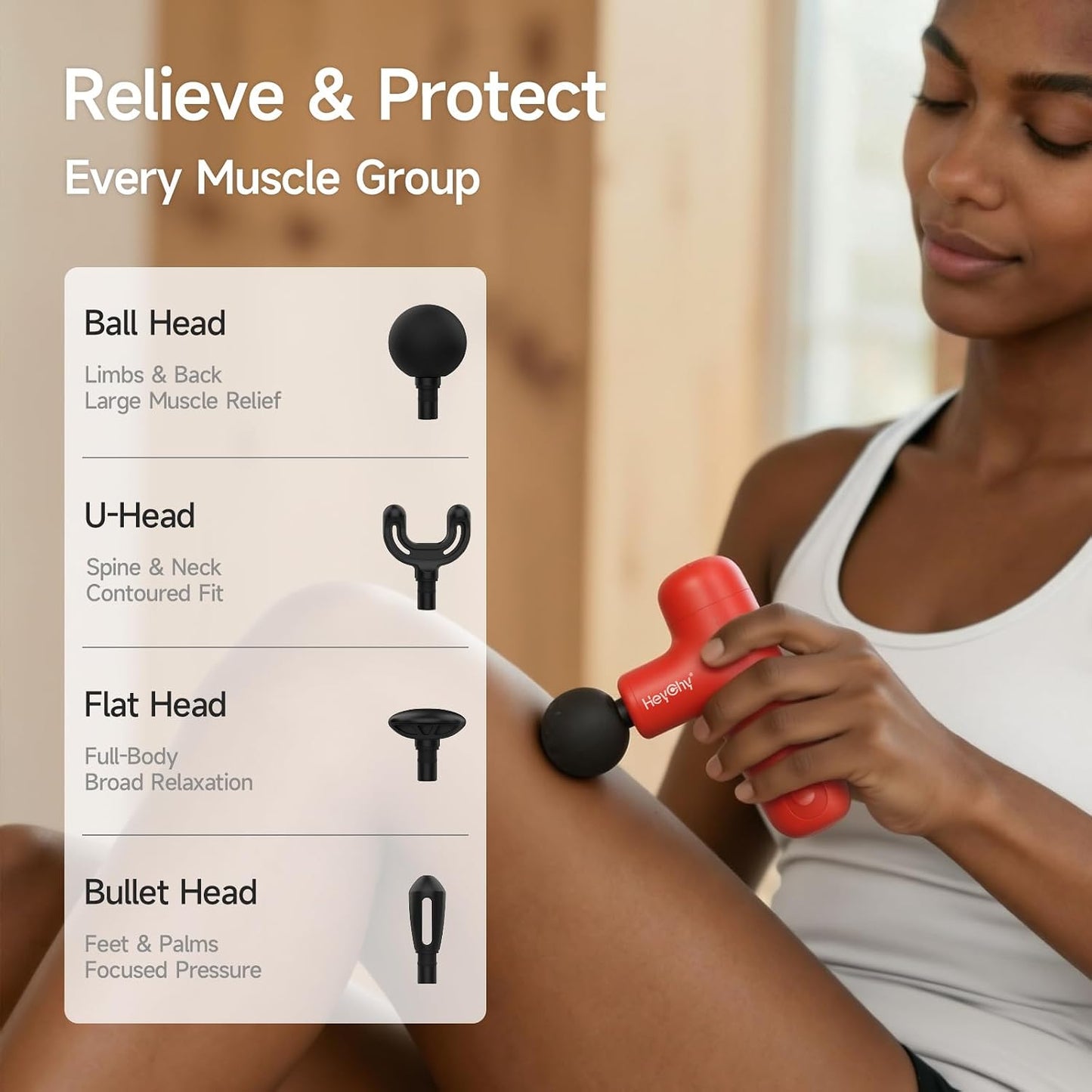 HEYCHY Super Mini Massage Gun Deep Tissue, Handheld Muscle Massager with 4 Heads, Percussion Travel Size Massager Gun FSA Eligible for Men Women Back Relief, Quiet for Home, Gym, Office, HSA, Black