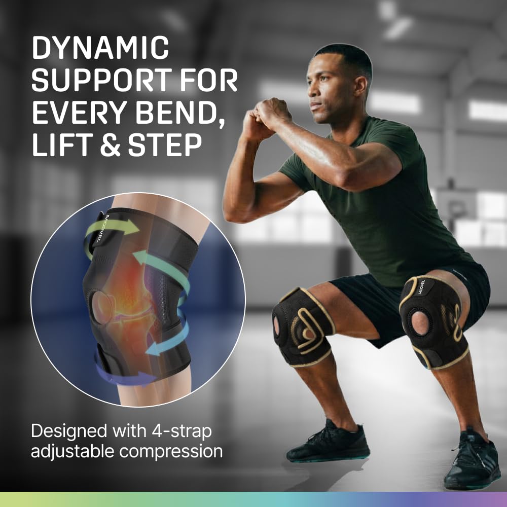 Modvel Knee Brace with Side Stabilizers & Patella Gel Pads for Pain Relief and Joint Support Breathable, Non-Slip Compression Sleeve for Men & Women, Arthritis, Meniscus, ACL Recovery