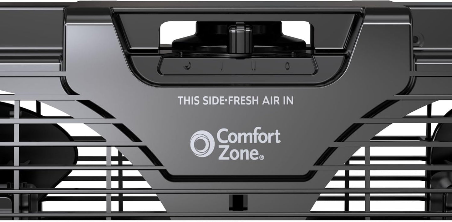Comfort Zone Twin Window Fan with Reversible Airflow Control, 9 inch, Auto-Locking Expanders, 2 Speed Fan, Dual Fan, Exhaust, Airflow 9.84 ft/sec, Ideal for Home, Kitchen, Bedroom & Office, CZ319WT
