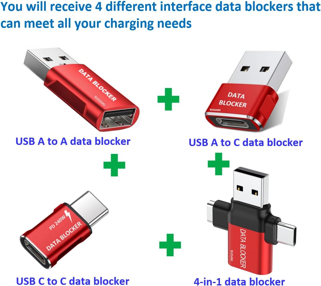 Data Blocker, USB C Data Blocker Protect Against Juice Jacking,4 Kinds