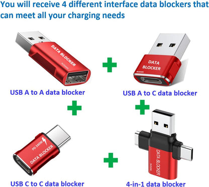 Data Blocker, USB C Data Blocker Protect Against Juice Jacking,4 Kinds
