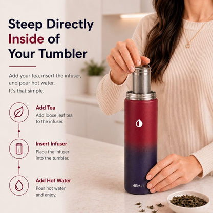 22 oz Ceramic Lined Tea Infuser Travel Tumbler, Micro-Mesh Stainless Steel Infuser, Pure Taste Ceramic Interior, Triple Insulated 12hr Hot Cold, Dual Sip & Straw Lid, Scratch-Resistant