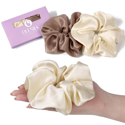 OLESILK Silk Scrunchies Oversized 100% Mulberry: Large for Women& Girls Long Thick Hair, Soft Smooth for No Damage Hair Care Sleeping