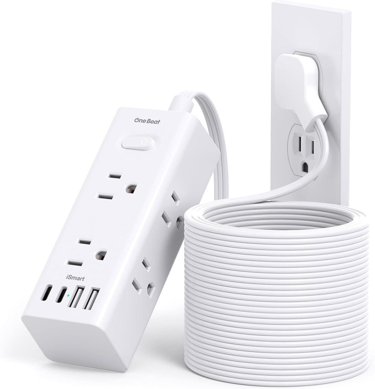 One Beat 10Ft Extension Cord with Multiple Outlets,Flat Plug Power Strip