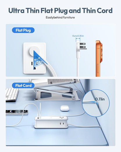 NTONPOWER GAN Ultra 65W USB Charging Station, 7 in 1 Travel Power Strip with 3 Outlets 4 USB (2 USB C), Extension Cord 4ft, Travel Essentials, Cruise Power Strip Compatible with MacBook, iPhone, White
