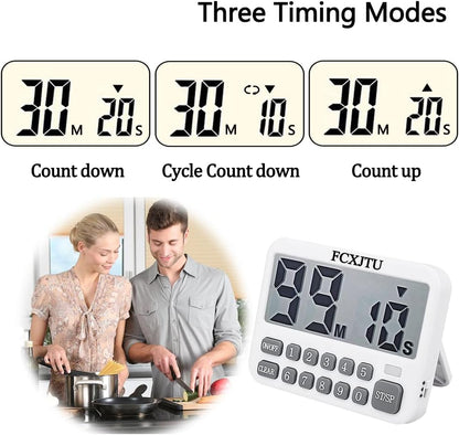 Digital Dual Kitchen Timer, 3-Channel Magnetic Countdown Timer for Cooking