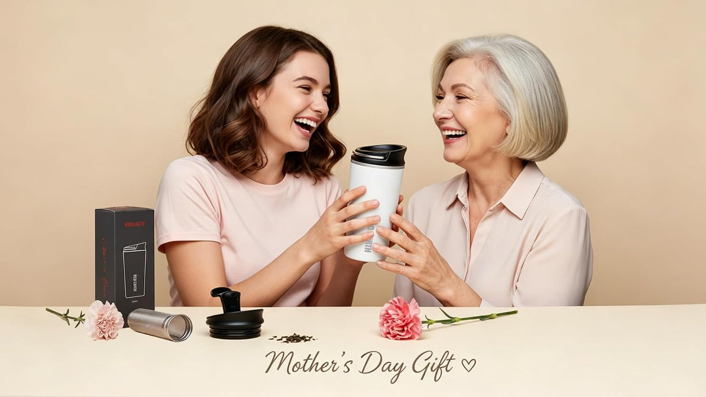 GiNT 17oz Travel Tea Mug with Infuser, 2 Lids. Vacuum Insulated 316 Stainless Steel Coffee Mug. Dishwasher Safe Tea Cup with Strainer for Hot & Cold Brew Coffee. Mothers Day Gifts for Mom (Green)
