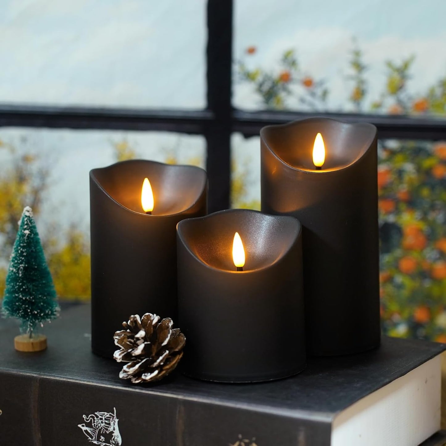 Nimiko Flameless Candles with Remote, Battery Operated Flickering Flameless Candles, LED Candles with Timer 2/4/6/8H, with Realistic LED Candles Set of 9 (D3 x H 3" 4" 5" 6" 7") (Ivory)