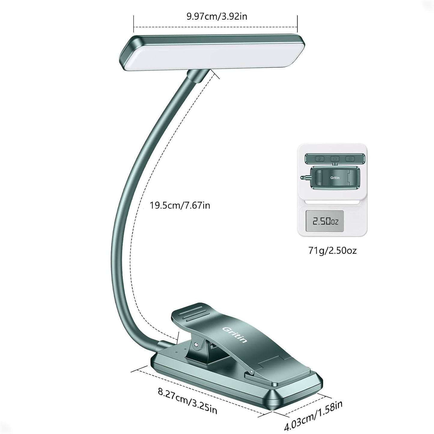 Gritin 19 LED Rechargeable Book Light for Reading in Bed with Memory Function- Eye Caring 3 Color Temperatures,Stepless Dimming Brightness,90 Hrs Runtime Lightweight Clip on Light for Book Lovers