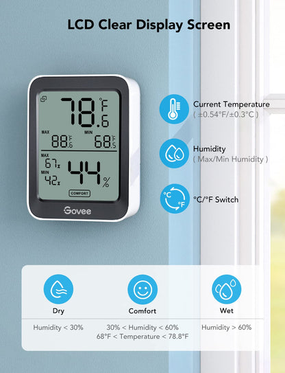 Govee Indoor Hygrometer Thermometer 2Pack H5075 with Bluetooth App Control | Room Temperature Humidity Meter, 164ft Remote Monitor, Smart Alerts, 2 Years Data Storage Export, for Bedroom Wine Cellar