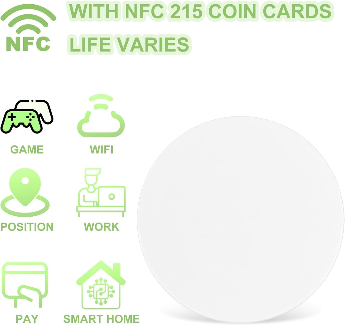 NFC Tag NFC Stickers White NTAG215 Tag Rewritable Round Coin NFC Cards with Adhesive Back Compatible with Tagmo NFC Enabled Mobile Phones
