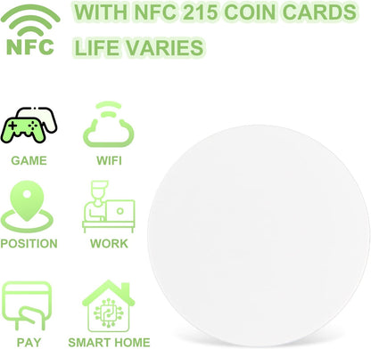 NFC Tag NFC Stickers White NTAG215 Tag Rewritable Round Coin NFC Cards with Adhesive Back Compatible with Tagmo NFC Enabled Mobile Phones