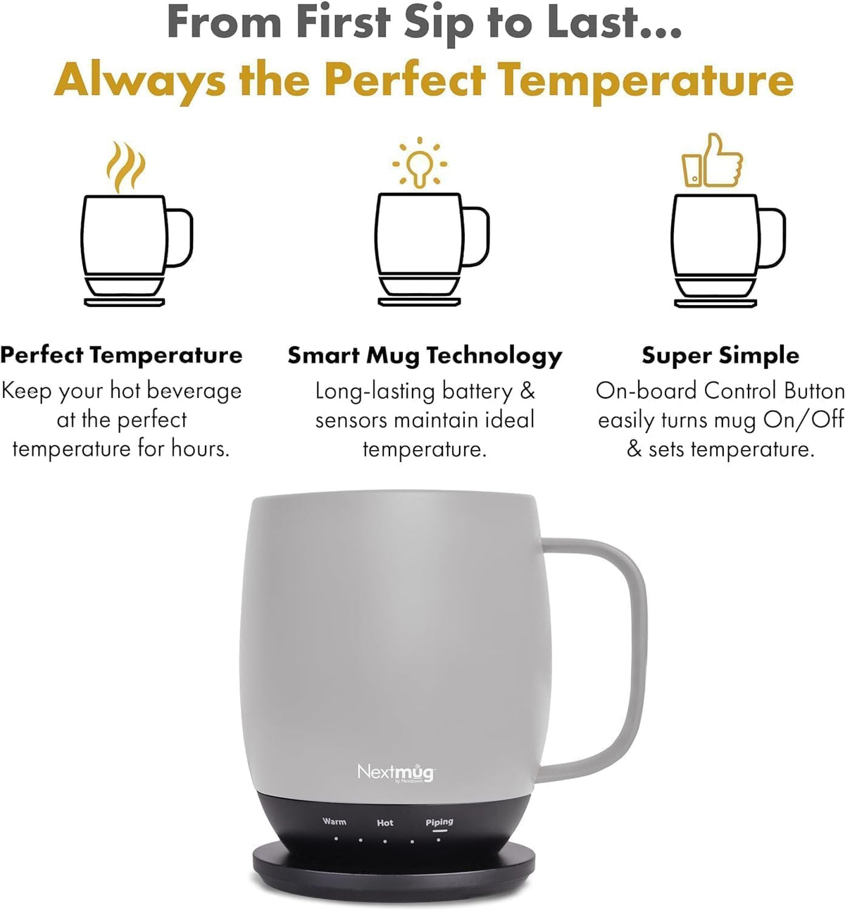 Nextmug - Temperature-Controlled, Self-Heating Coffee Mug