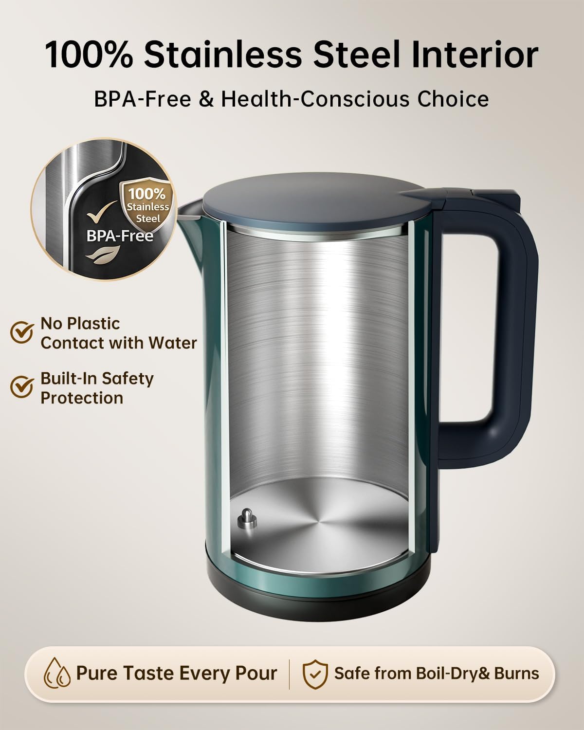 Electric Kettle with Temperature Control, 1.7L Hot Water Kettle for Tea, Coffee & Daily Use, 5 Presets, 2H Keep Warm, Stainless Steel Interior, Auto Shut-Off, Cordless Electric Tea Kettle, Blue