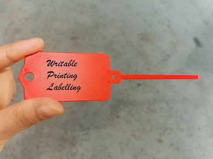 100pcs Reusable Blank Plastic Tags Ties Key Tags 1.45"*2.48" Serrated Tension Sealing Strap with Large Label Plastic Tie Mark Label Waterproof Hang Sign Write on Tag (White, 100pcs)