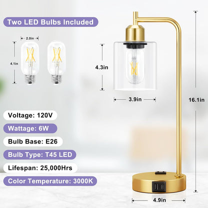 Industrial Touch Lamps for Nightstand Set of 2, 3-Way Dimmable Bedside Lamp