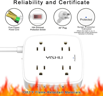 YISHU 6Ft Surge Protector Power Strip with 8 Widely Outlets & 4 USB Ports