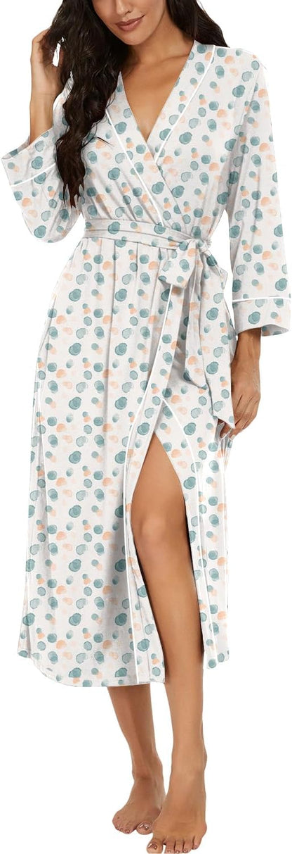 PrinStory Robes for Women 3/4 Sleeve Long Bath Robe XS-4XL