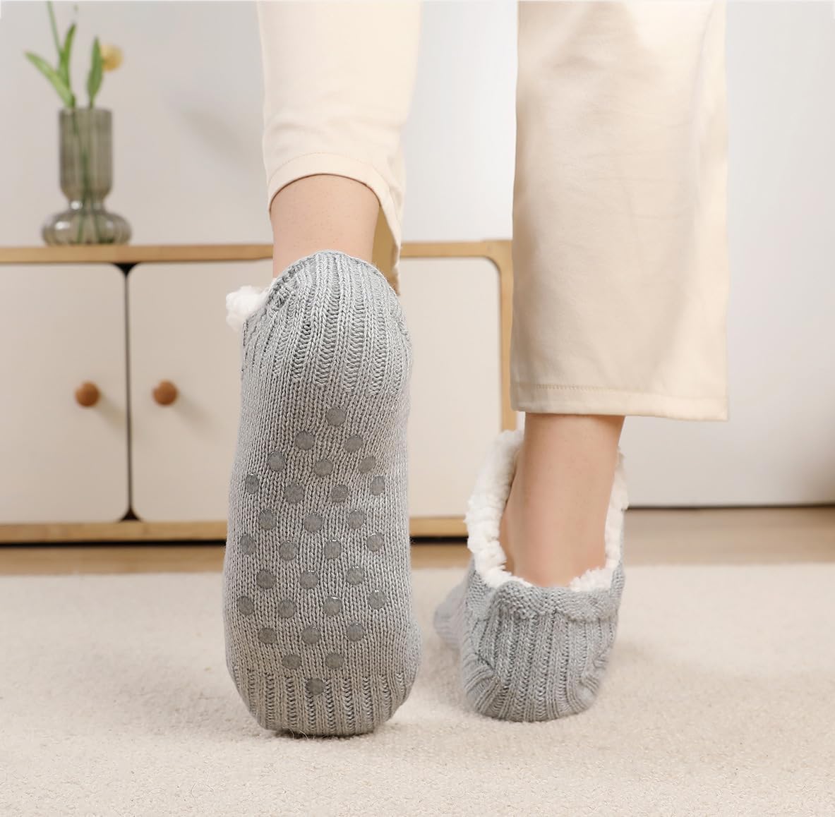 Unisex Fluffy Fuzzy Warm Slipper Socks for Men Women, Thick Fleece Lined Non-Slip Socks Indoor Floor
