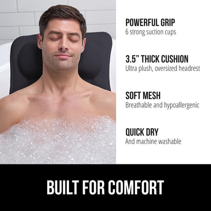 GORILLA GRIP Bath Pillow for Tub, 6 Strong Suction Cups, 4D Mesh FlexComfort Headrest for Neck, Head and Back Support, Luxury Machine Washable Pillows, Bathtub Accessories, Spa Gifts for Women, White