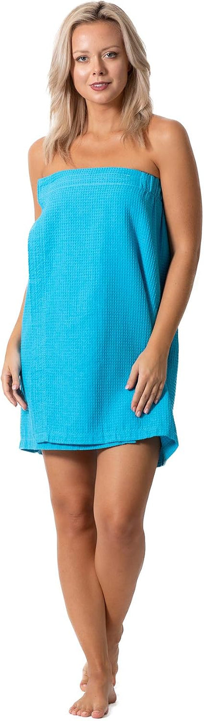 Turkish Linen Women’s Waffle Spa Body Wrap with Adjustable Closure