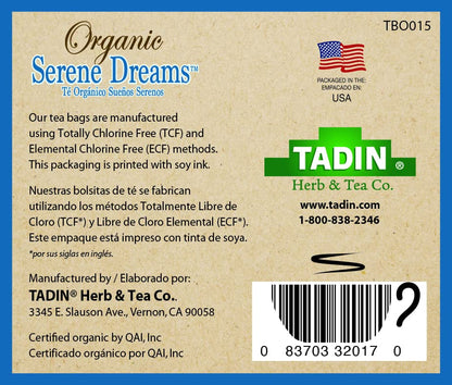 Tadin Organic Chamomile Lavender Tea, Caffeine Free Herbal Tea to Promote Serenity, 20 Tea Bags Per Box, Pack of 6