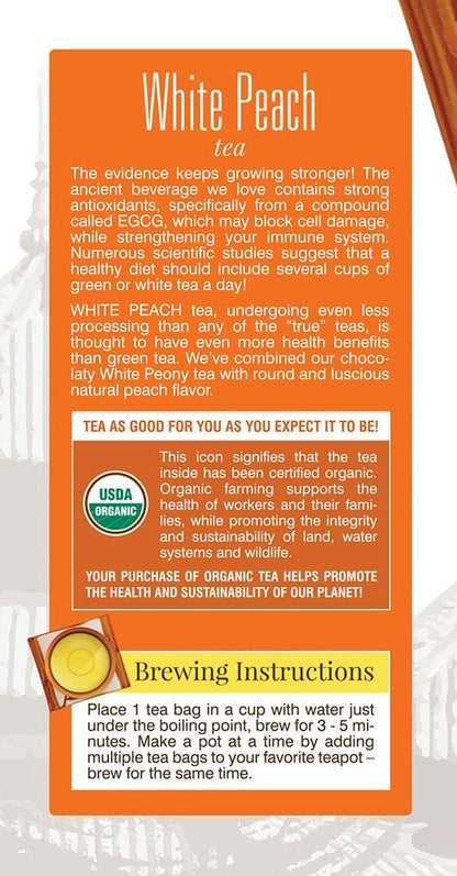 Davidson's Organics, White Peach, 25-count Tea Bags, Pack of 6