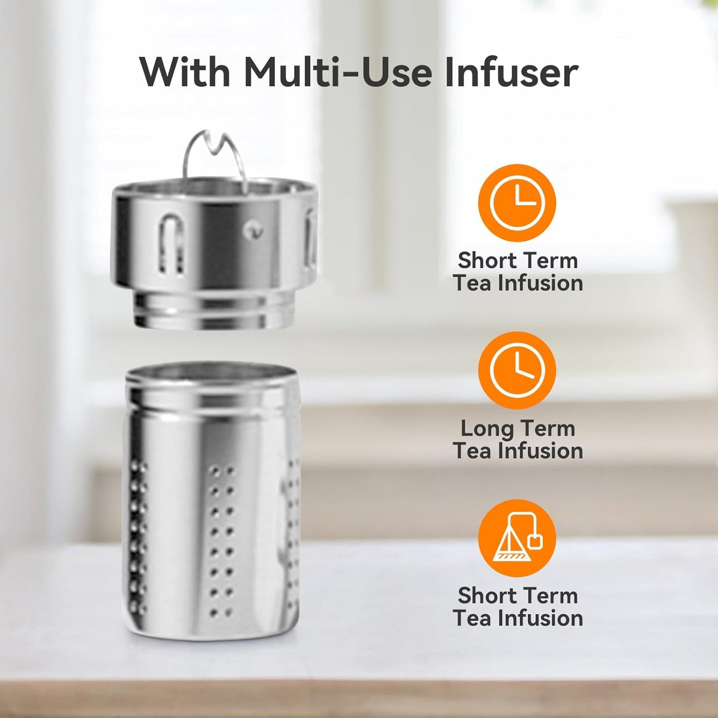 Stainless Steel Insulated Tea Infuser Bottle, Vacuum Insulated Water Bottle, Tea Tumbler with Separate Tea Compartment, 24-Hrs Insulation Commute Travel (White,32oz/1000ml)