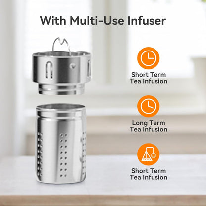 Stainless Steel Insulated Tea Infuser Bottle, Vacuum Insulated Water Bottle, Tea Tumbler with Separate Tea Compartment, 24-Hrs Insulation Commute Travel (White,32oz/1000ml)