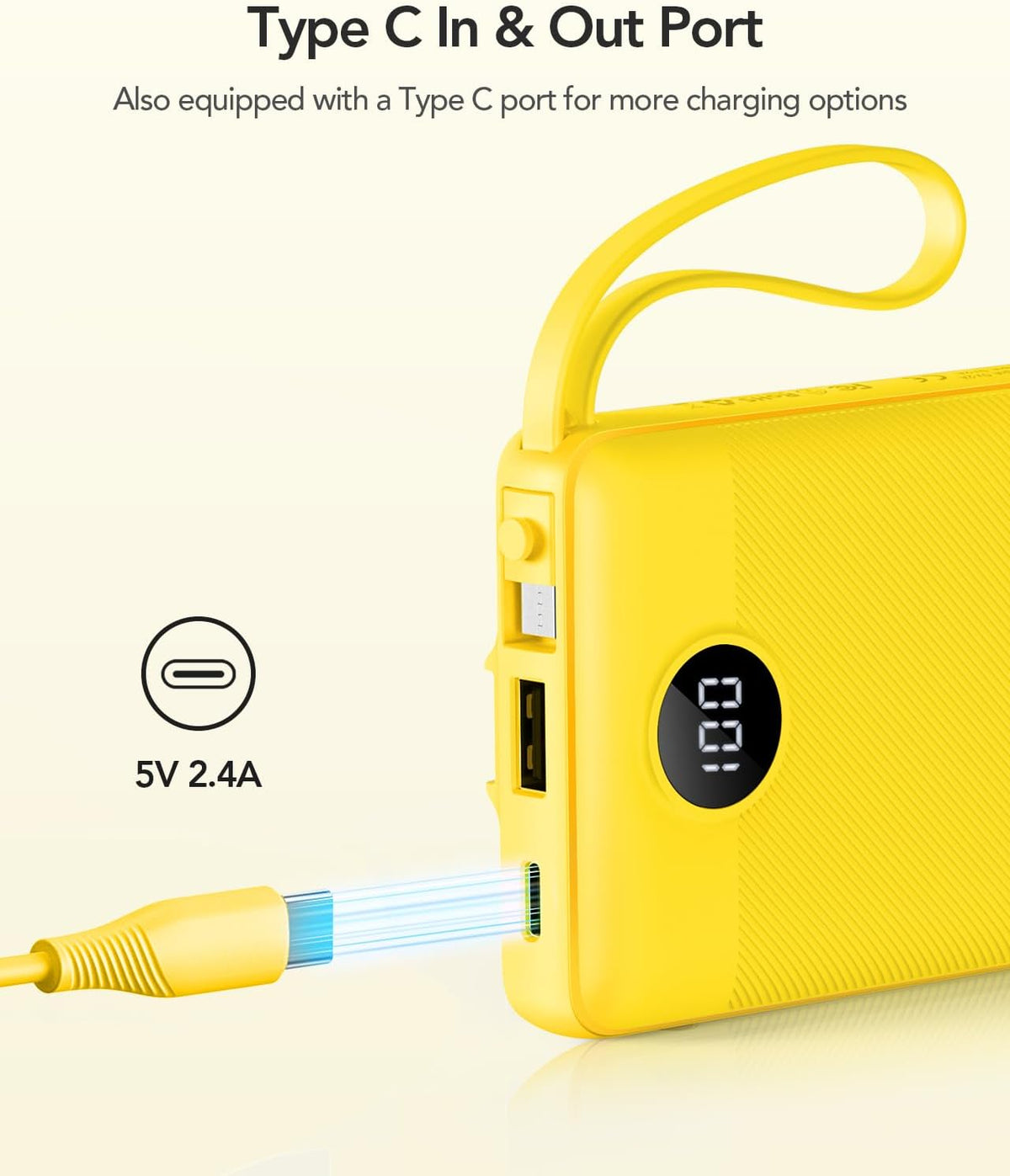 VRURC Portable Charger, Slim Power Bank Built-in 4 Cables, Travel Essential