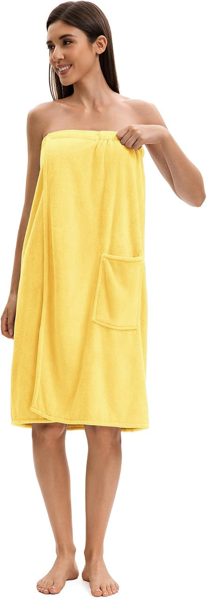 Towel Wrap For Women After Shower，Plush Bath Robe Female，Sauna Spa Wrap Around Towels With Pockets