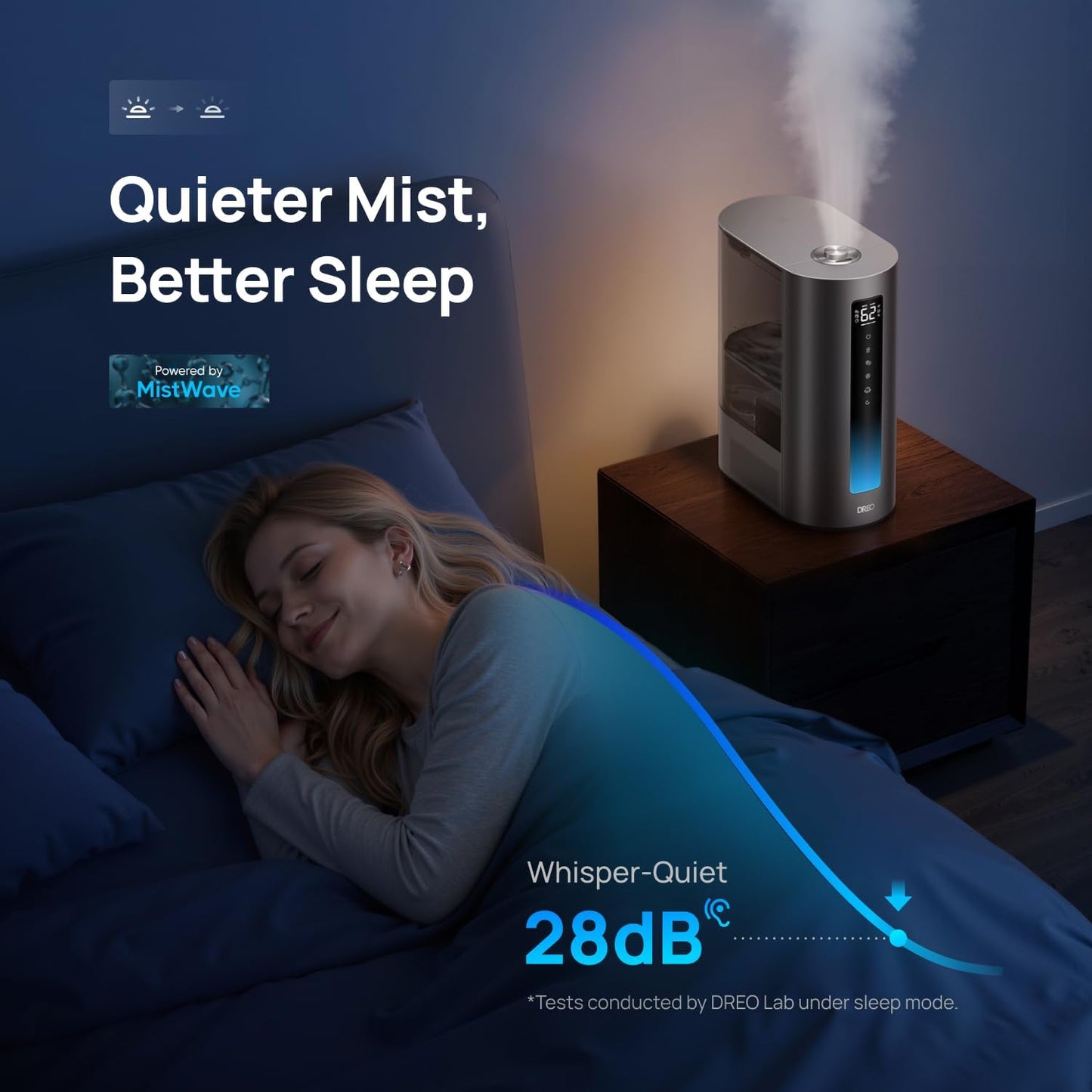 DREO 6L Smart Warm & Cool Mist Humidifiers for Bedroom HM713S | 60-Hour Quiet Runtime for Large Room, 500ML/HR Output, Smart Humidity Sensor, Indicator Light, Works with Alexa & Google
