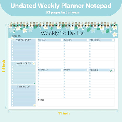 Weekly To Do List Notepad, Undated Planner with 52 Sheets (8.5''x11'') | Desk Accessories and Supplies, Women & Man, Home School & Work