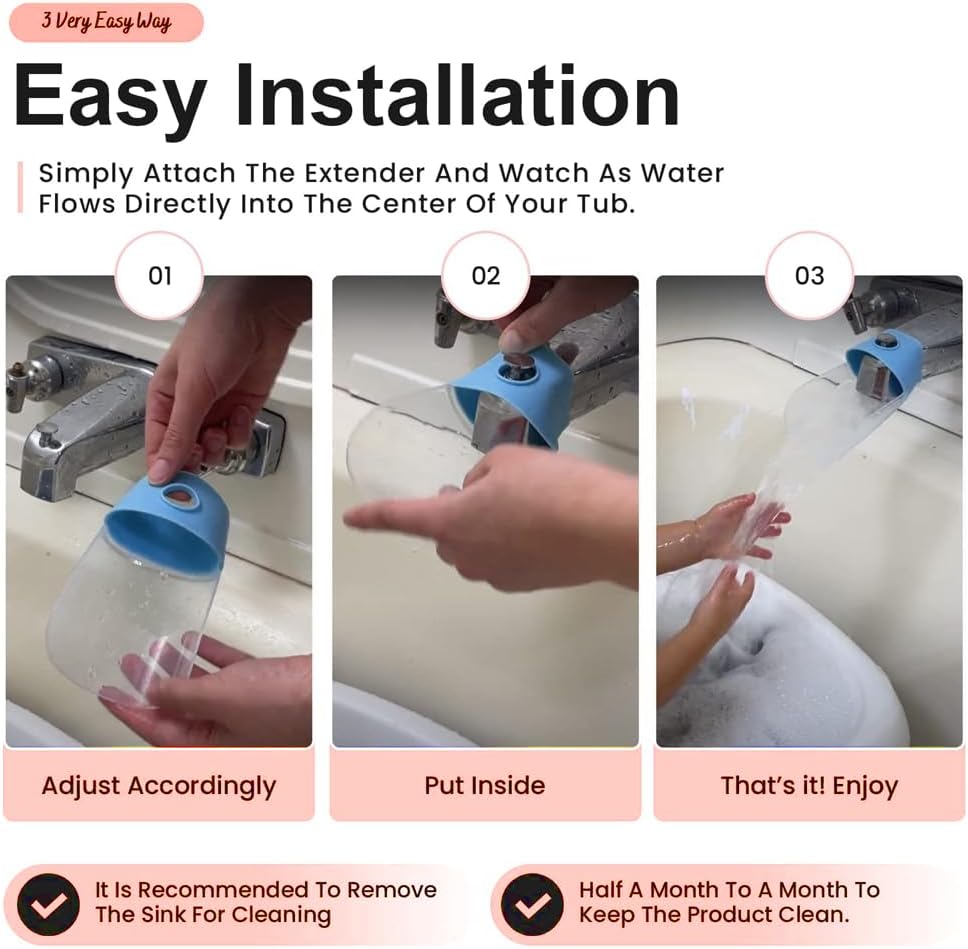 Bath Helper - Bath Tub Faucet Extender - Guides Water Directly from Faucet to Baby Bath Tub Without Excessive Water Waste and Splashing (Clear White)