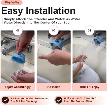 Bath Helper - Bath Tub Faucet Extender - Guides Water Directly from Faucet to Baby Bath Tub Without Excessive Water Waste and Splashing (Clear White)