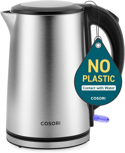 Cosori Electric Kettle, No Plastic Inner Lid, Filter & Spout, Stainless Steel Tea Kettle, Automatic Shut Off & Boil-Dry Protection, Durable Tea Kettle Boiler & Heater, 1.5L/1500W, Black