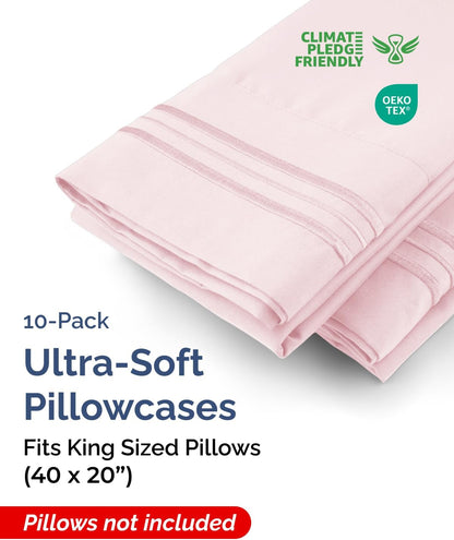 Standard Pillow Cases Set of 10 - Ultra Soft Hotel Quality Pillowcase Covers - Comfy, Cozy & Wrinkle Free - Shrink, Stain and Fade Resistant - Machine Washable Pillow Protectors - 10 Pcs Set - White - Colors A