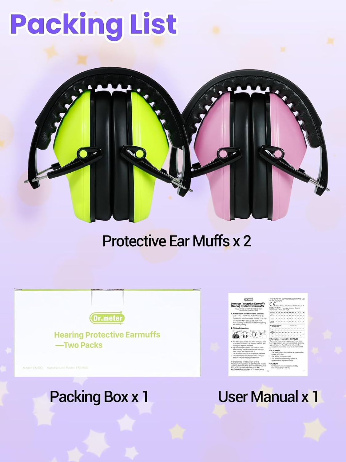 Dr.meter Ear Muffs for Noise Reduction: 27.4SNR Noise Cancelling Headphones for Kids Adults, EM100 Adjustable Hearing Protection Earmuffs for Monster Jam, Autism Sensory, Concerts, Fireworks- 3PACK