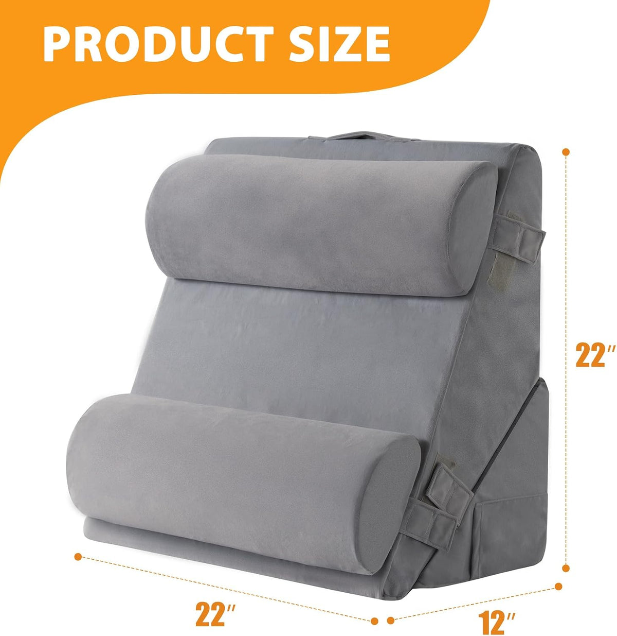 Ruqmuis Wedge Pillow Set for After Surgery, 3PCS Adjustable 9&12 Inch Bed Wedge Pillow for Sleeping, Incline Pillow Wedge for Headboard, Post Surgery, Acid Reflux, Neck&Back Support, White/Grey