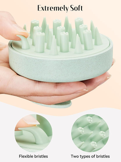 HEETA Hair Scalp Massager for Hair Growth, Shampoo Brush, Scalp Scrubber Exfoliator with Soft Silicone Bristles for Dandruff Removal to Relieve Stress, Wet Dry Use Updated Material, Beige