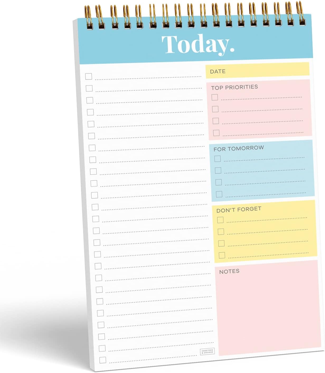 Sweetzer & Orange Daily & Weekly To Do List Notepad – Undated Work Planner & Organizer with Wish List Section, 52-Sheet Coiled Task Pad for Productivity – SET OF 4 To Do List Notebook for Work