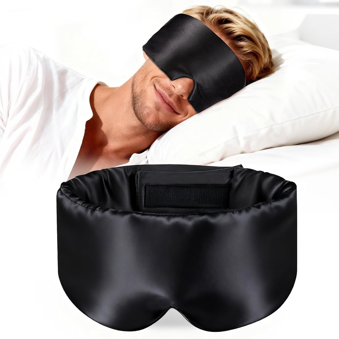 Cotton Sleep Eye Mask for Men Women, 100% Blocking Light Sleeping Mask for Side Sleeper, Soft Zero Pressure Cooling Blackout Eye Masks for Sleep, Eye Covers for Sleeping fits All Heads Adjustable