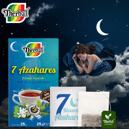 Therbal 7 Blossoms Herbal Tea – 25 Tea Bags – Caffeine-Free, Natural Infusion with Chamomile, Passionflower, Valerian, Hibiscus - Relaxing Nighttime Blend