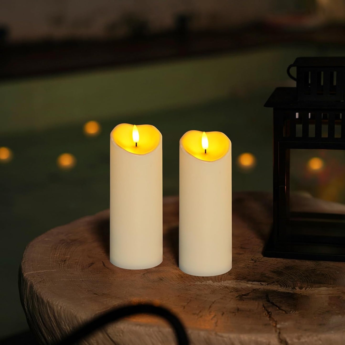 Homemory 6"x3" Outdoor Waterproof Flameless Candles, LED Candles, Battery Operated Candles with Remote and Timers, Electric Fake Plastic Pillar Candles, Ivory White, Set of 2