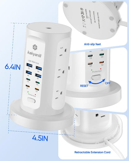 Power Strip Tower, kakyanill Charging Station 9 AC Outlets 8 USB Ports