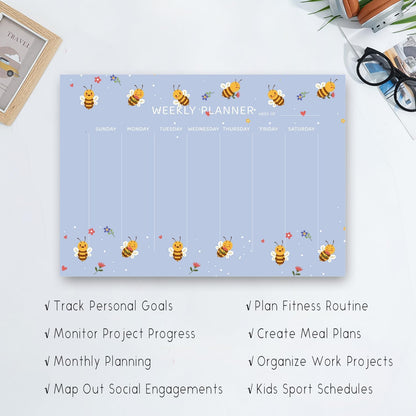 Undated Weekly Planner Notepad, 52 Sheet Tear-Off Weekly To Do List Notepad, Desk Planner Pad Calendar, Blank Calendar for Daily Habit Tracking/Menu Planning(8.26"x11,69")